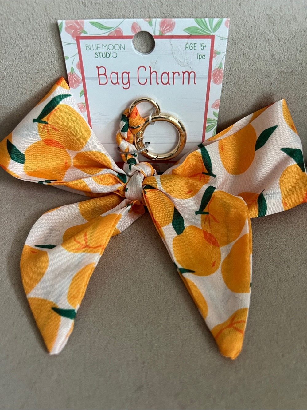 NWT Blue Moon Studio Peach Print Bow Bag Charm 🍑